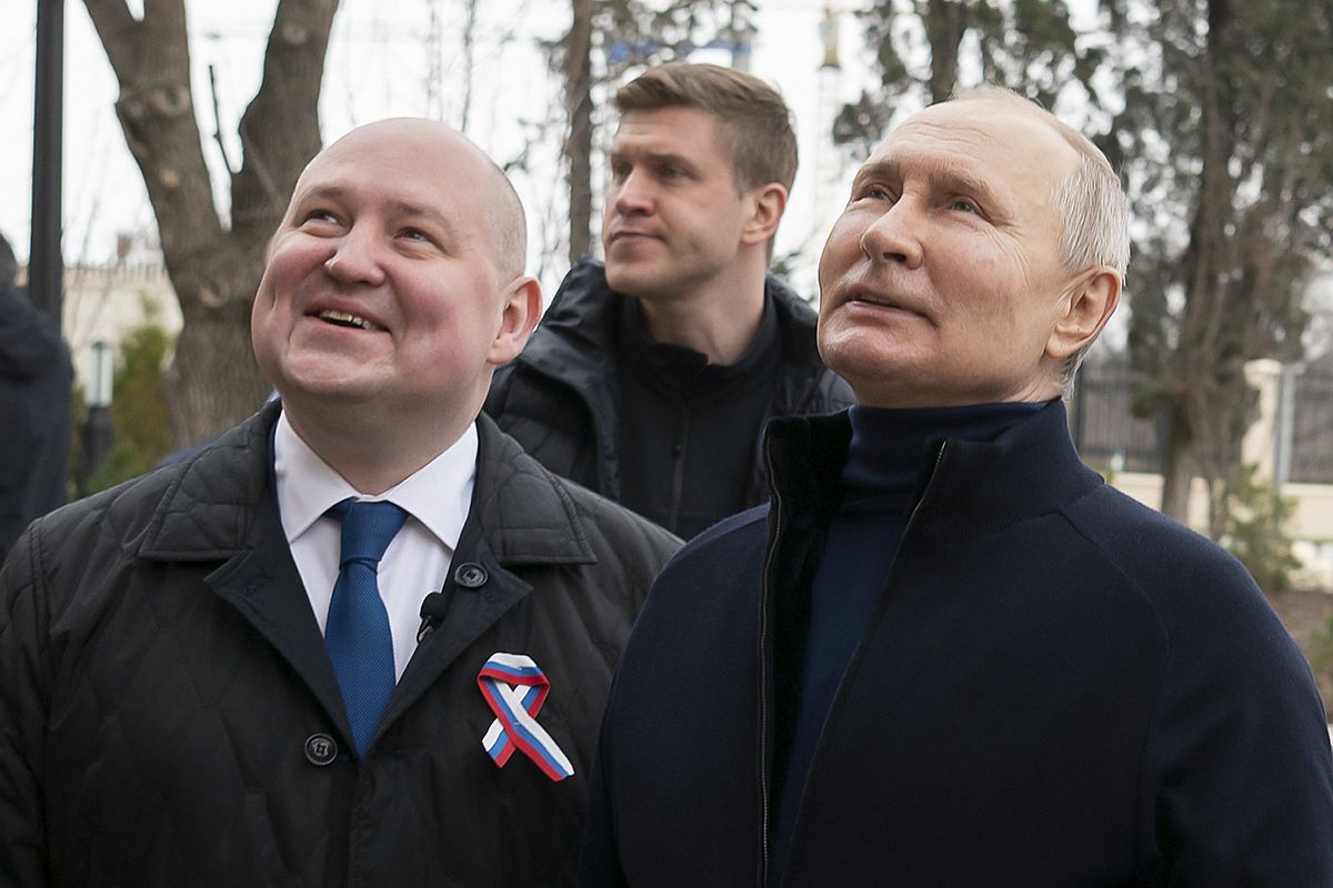 Putyin az ukrajnai Krím annektálása kilencedik évfordulójának alkalmából érkezett a félszigetre.