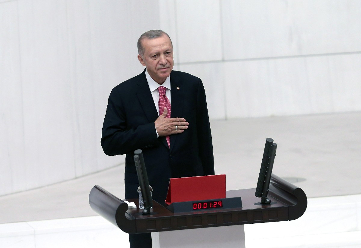 Recep Tayyip Erdogan Törökország újraválasztott elnöke a beiktatásán.