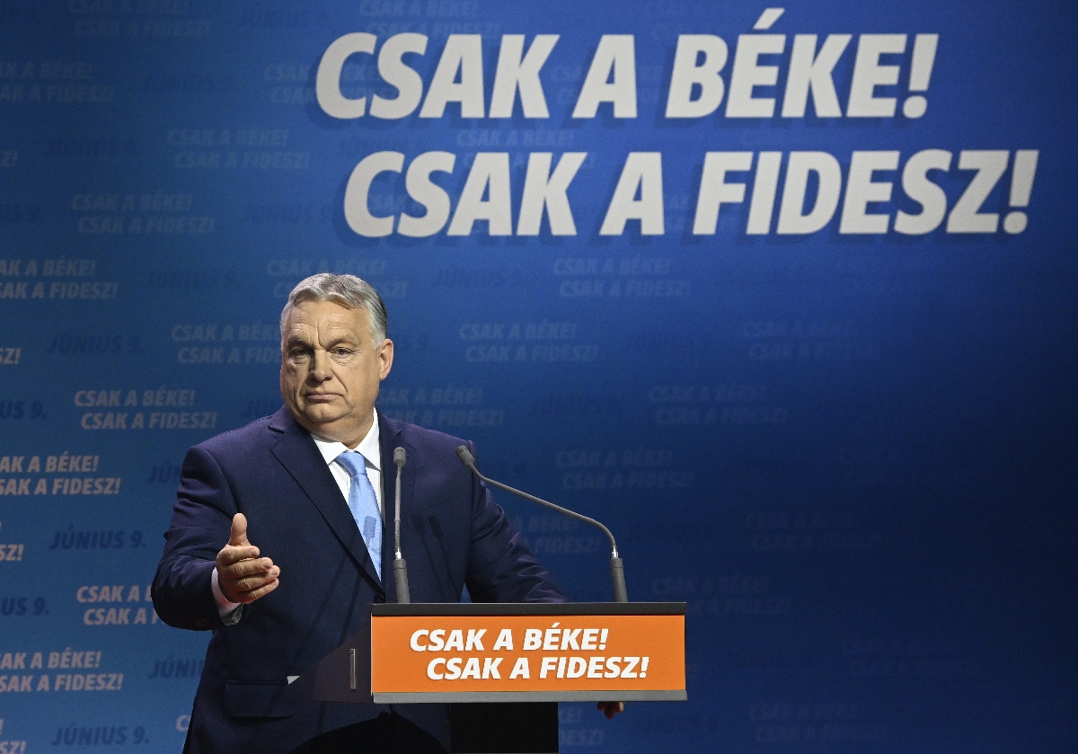 Budapest, 2024. április 19. Orbán Viktor miniszterelnök, a Fidesz elnöke beszédet mond a Fidesz-KDNP európai választási kampányindító rendezvényén