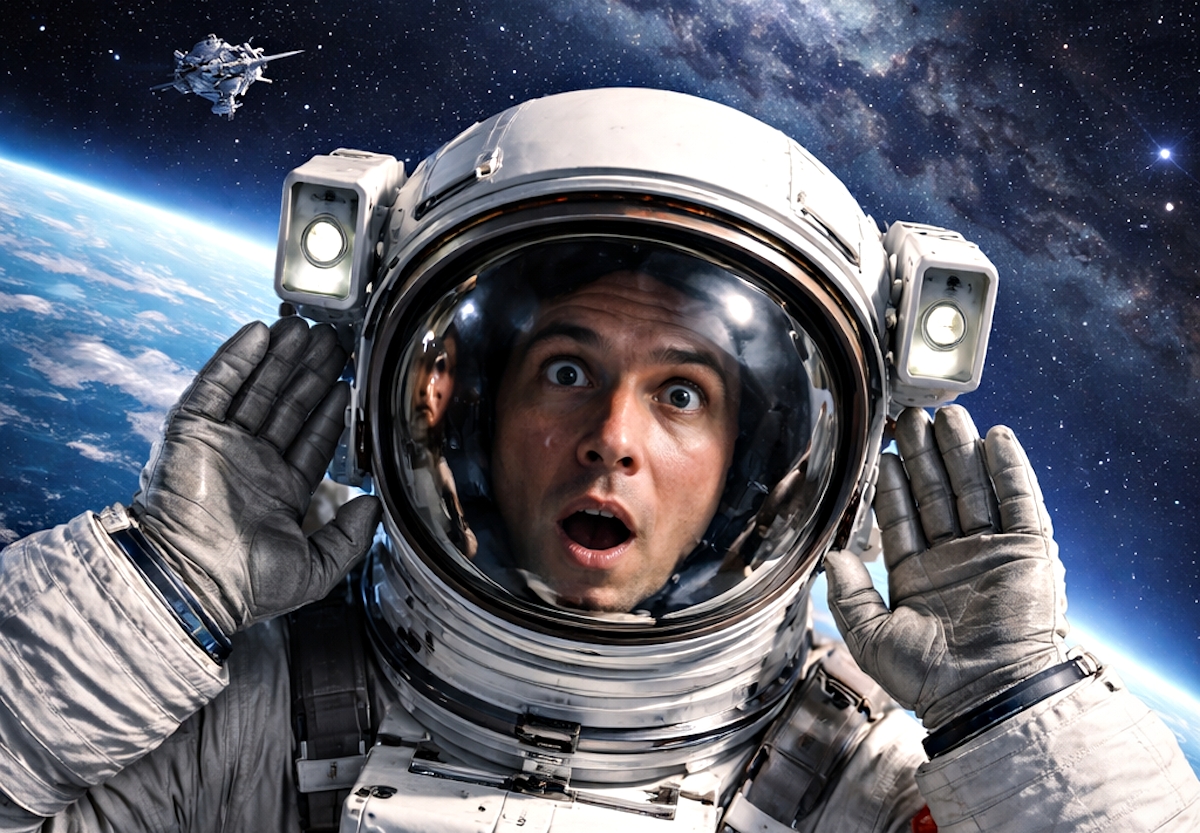Egy űrhajós a világűrben, egy szkafanderben