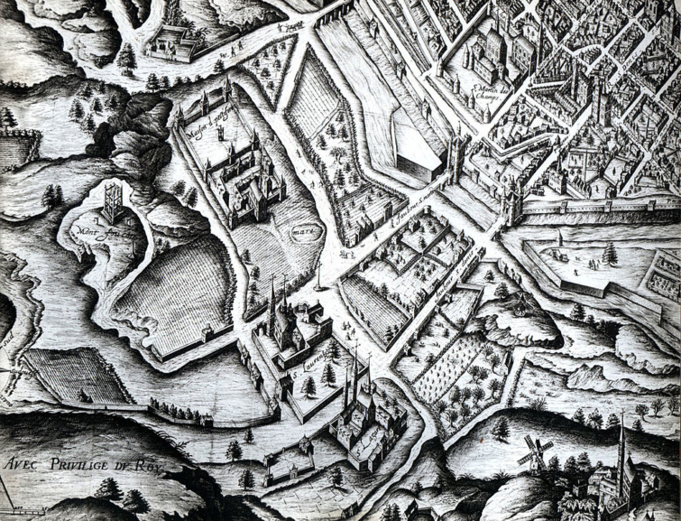 Map of Paris, Saint Lazare neighbourghood, 'The Pesthouse' and on the left, the gibet of Montfaucon'. - Startlap Utazás Párizs egy 18. századi várostérképen.