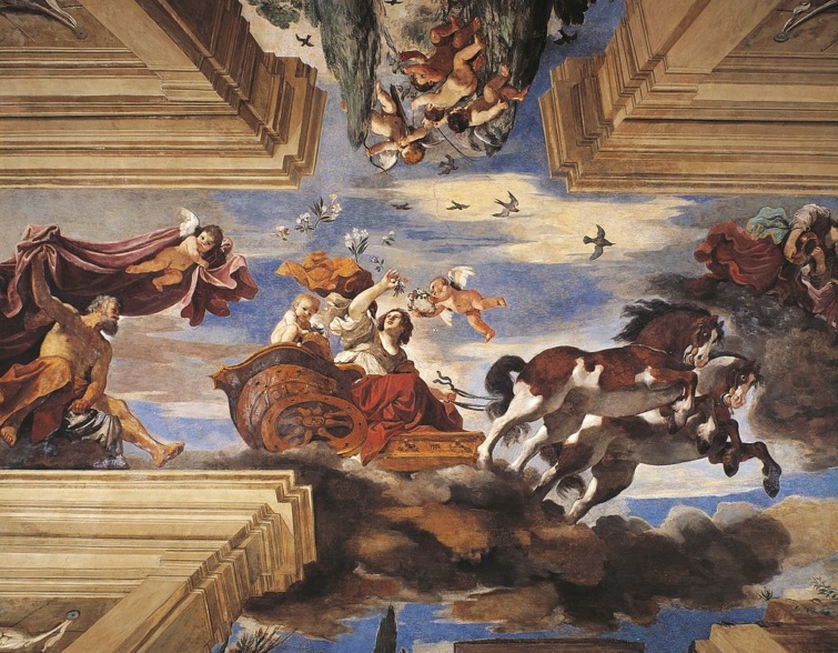Giovanni Francesco Barbieri 17. századi itáliai festő freskója a Villa Aurora-ban. 