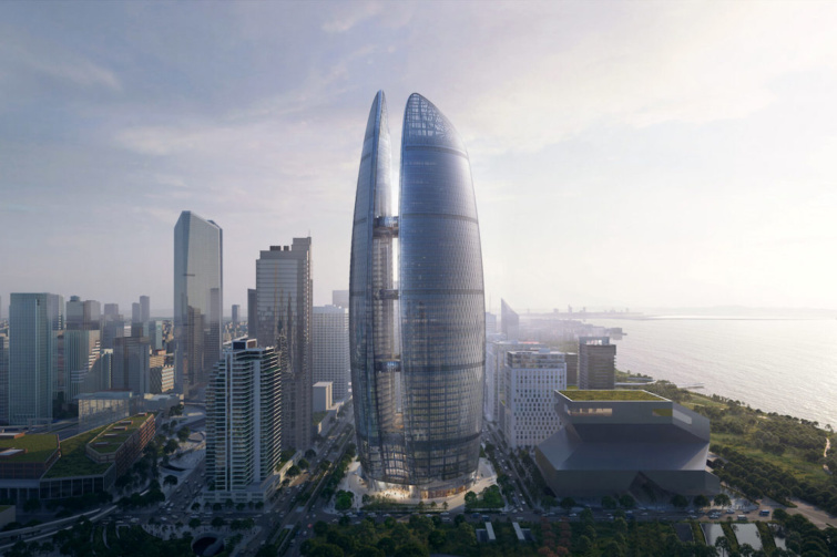 A kínai Vuhanba tervezett három felhőkarcoló látványterve 
