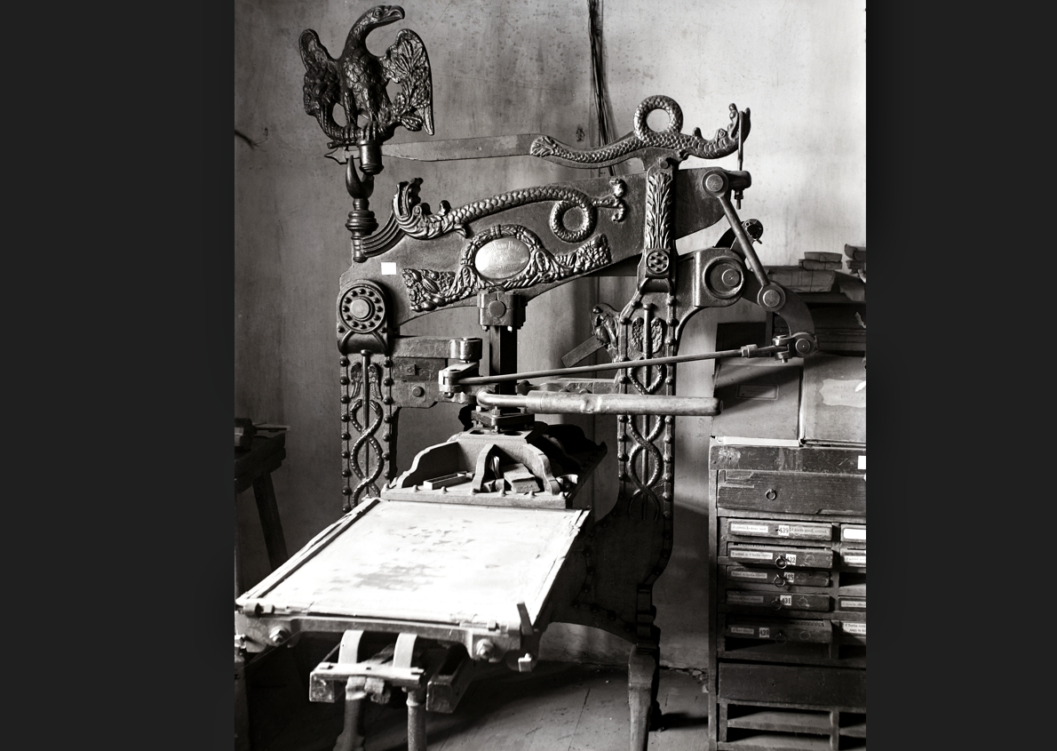 Landerer és Heckenast könyvsajtója, melyen 1848. március 15-én a Nemzeti dalt és a 12 pontot nyomtatták.