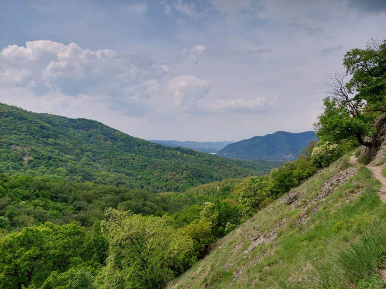 Kilátás a Visegrádi-hegységre a Spartacus-ösvényről.