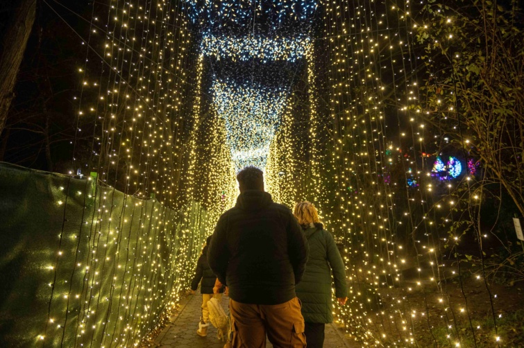 Fények között sétáló emberek