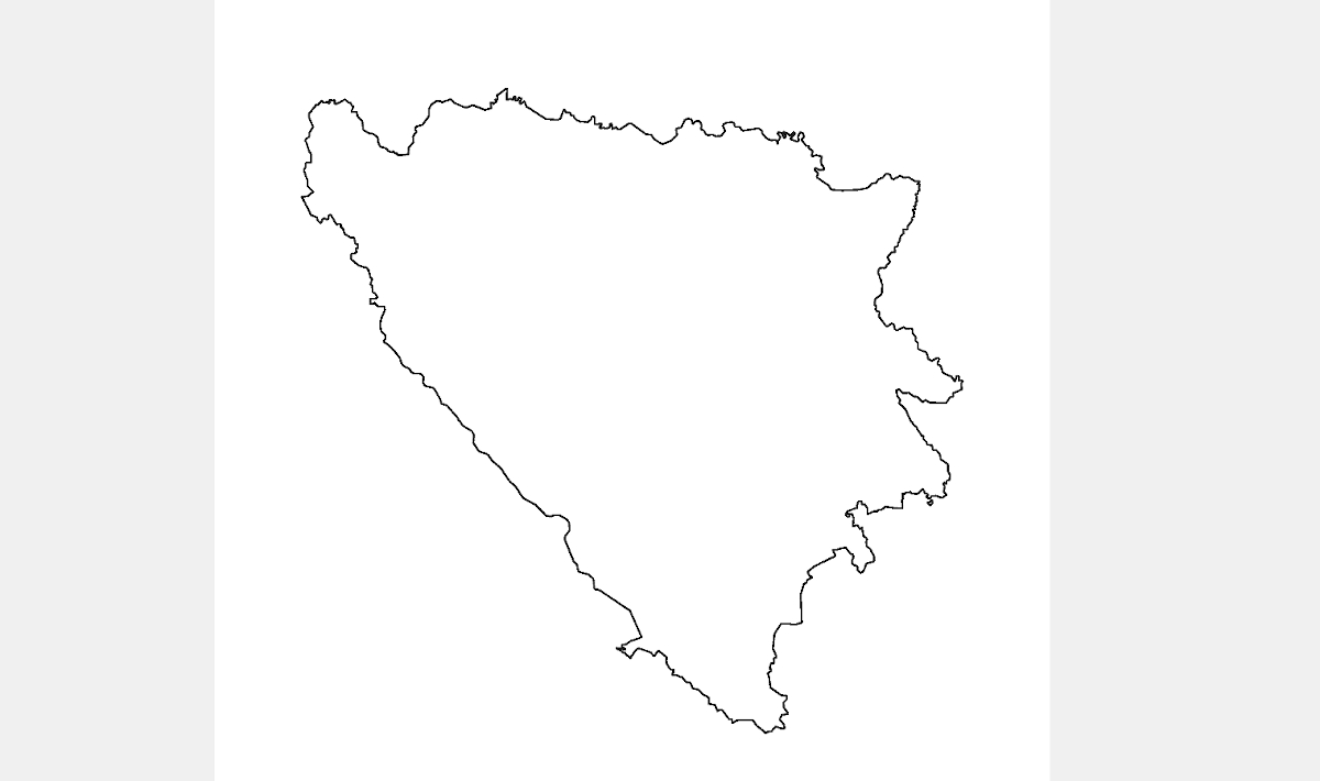 Bosznia Hercegovina körvonala egy térképen
