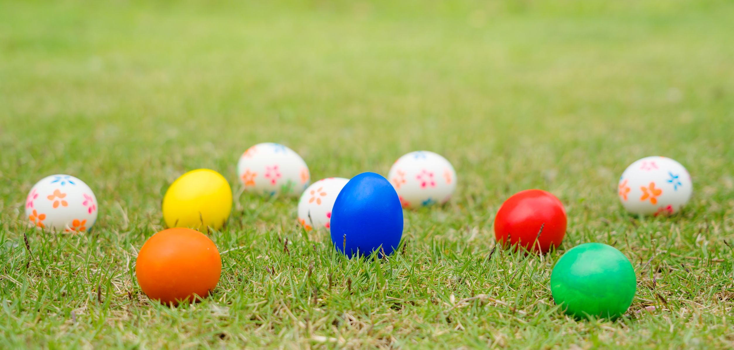 Húsvéti tojások a fűben.