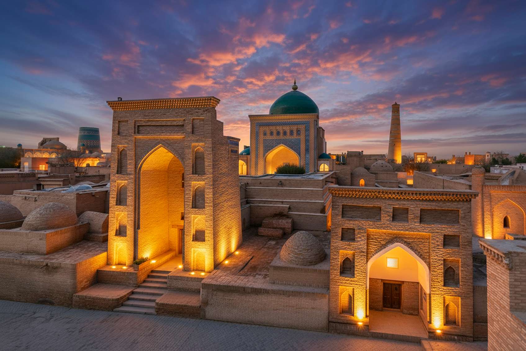 látkép este mecsetekkel