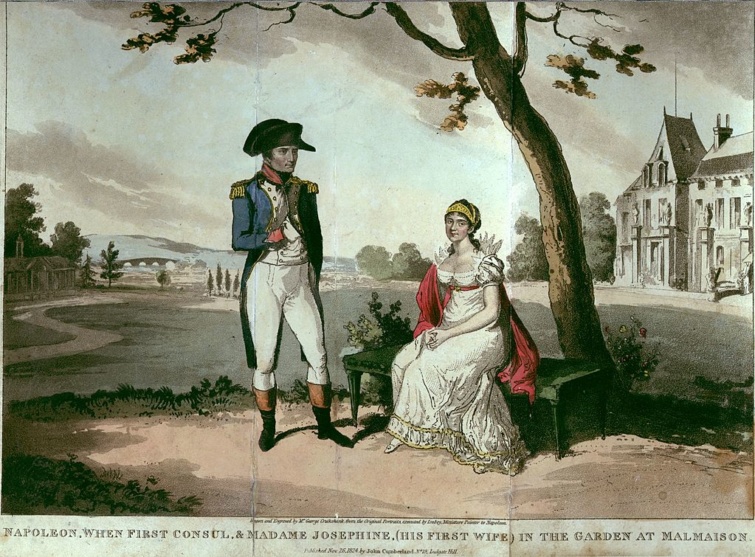 Jozefina és Bonaparte Napóleon a palotájuk kertjében.