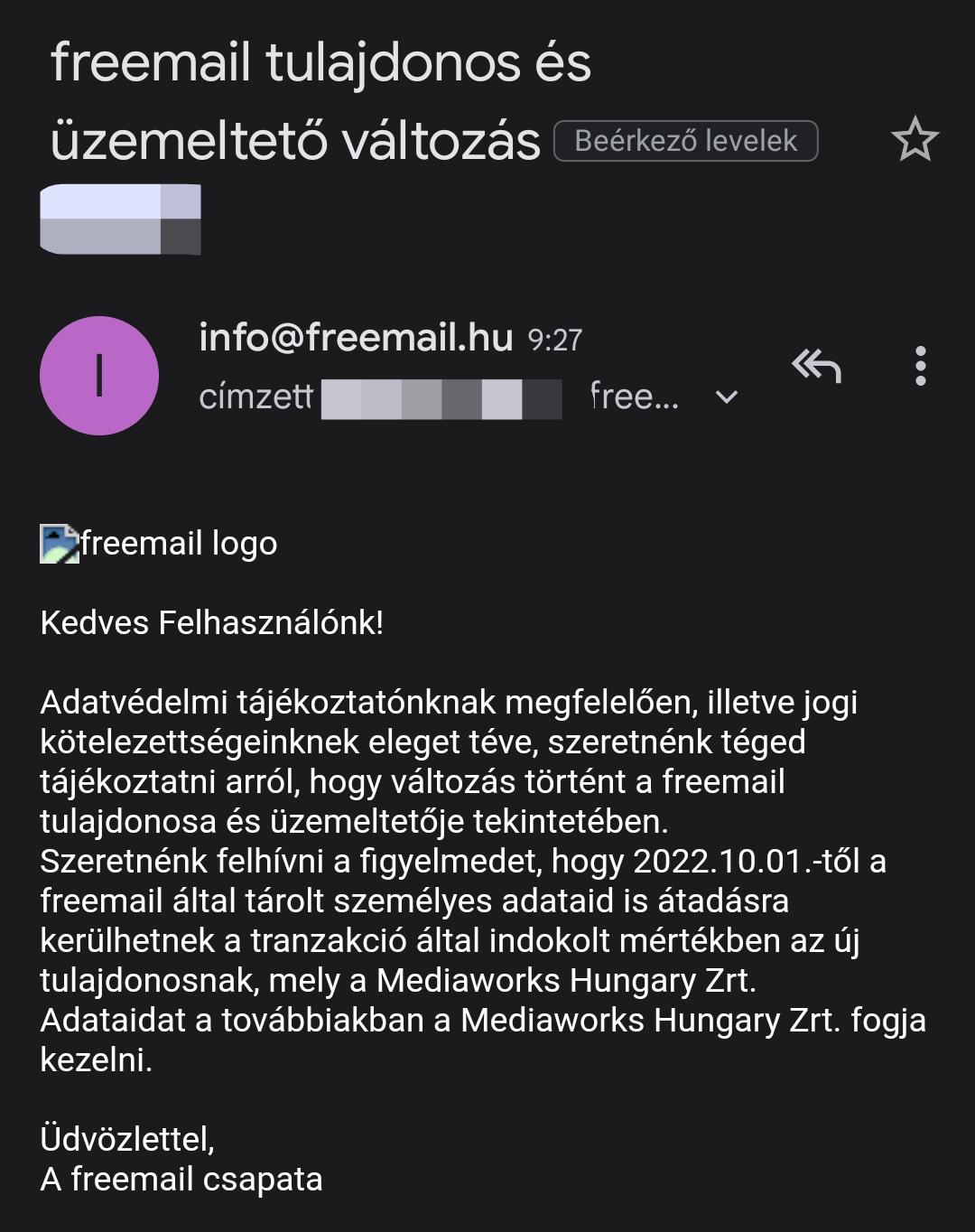 Fontos V ltoz sr l rtes tett k A Freemail Felhaszn l it Startlap 
