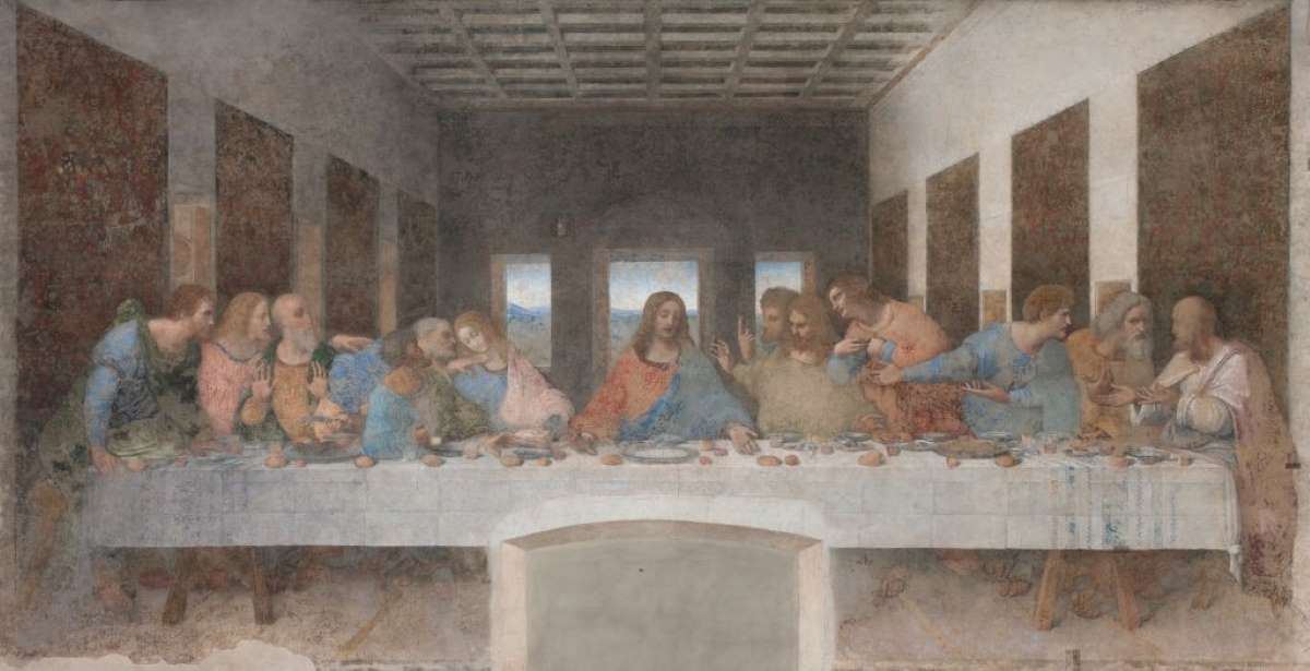 Jézus látható tanítványaival a Leonardo Utolsó vacsora című művében