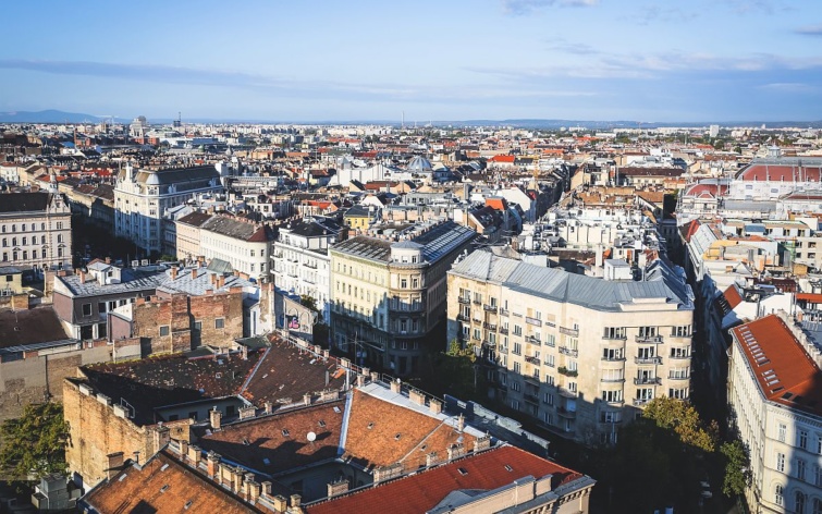 Budapest belvárosa a magasból fényképezve.