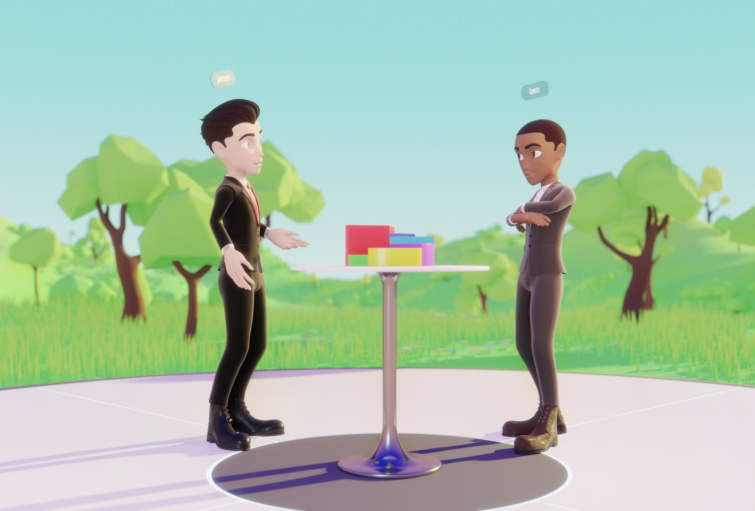 Két avatar beszélget a virtuális valóságban