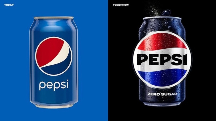 A Pepsi üdítőitalok jelenlegi és 2023 őszén bevezetendő új logója.