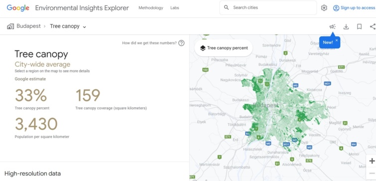 A Google információi Budapest zöld területeiről