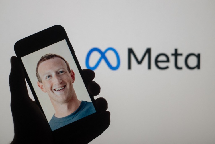 Illusztráció a Meta és Mark Zuckerberg arcképével