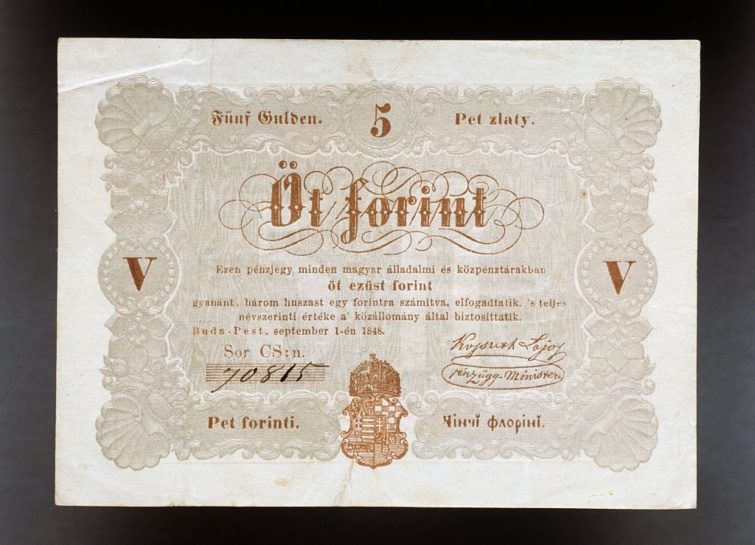 5 fiorint banknote Startlap Vásárlás Ötforintos papírpénz, úgynevezett Kossuth-forint az 1848-as szabadságharc idejéből