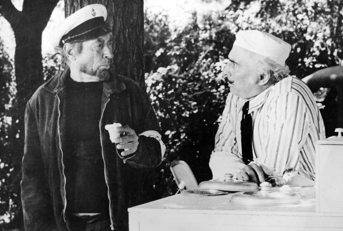 Két színészlegenda, Bánhidi László és Alfonzó (Markos József) a Keménykalap és krumpliorr című film egyik jelenetében