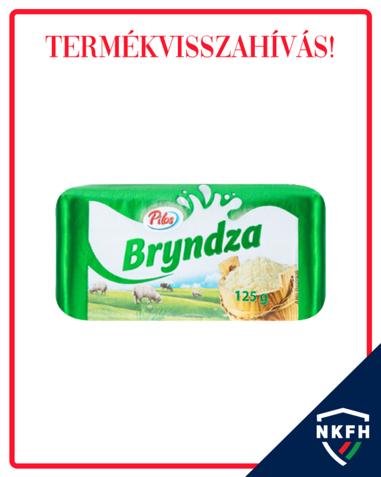 A termékvisszahívásban érintett bryndza sajt fehér háttér előtt