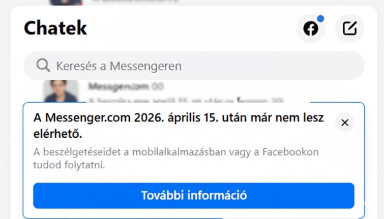 A Messenger.com kivezetésével kapcsolatos jelzés a felületen. 