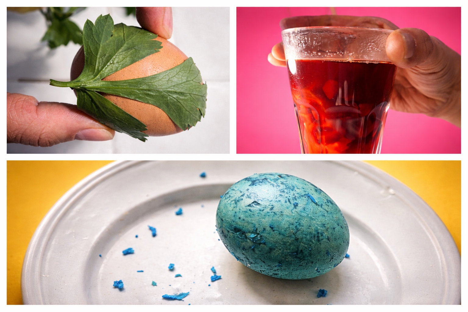 Petrezselyemmel borított tojás, tojás cékla levében, rizzsel való tojásfestés