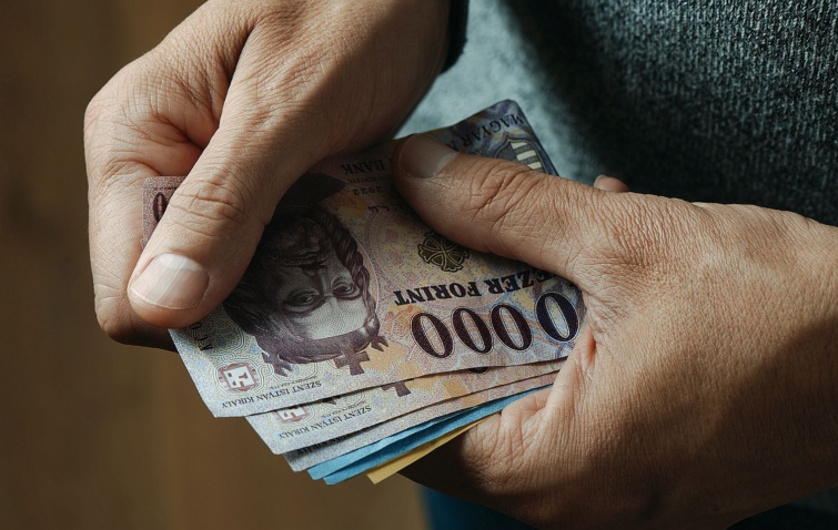 counting hungarian forint banknotes indoors Startlap Vásárlás Forint bankjegyek egy kézben.