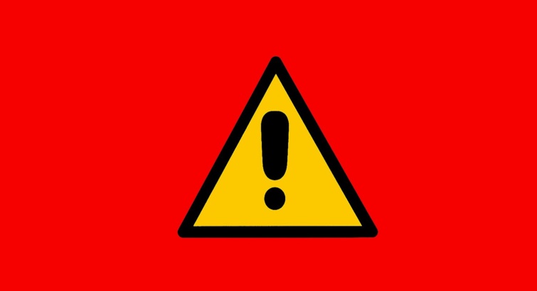 Warning sign with yellow and black triangle with exclamation mark on red background Danger risk caution attention road sign and care concept Startlap Vásárlás Piros alapon fekete szegélyű, háromszög alakú sárga tábla fekete felkiáltójelle a közepén.