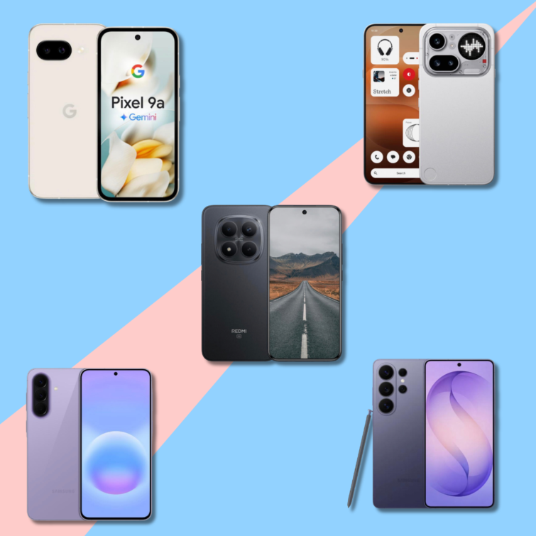 Androidos mobiltelefonok színes háttér előtt